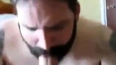 Bearded daddy sucks big hairy cock