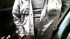 Mature beard dad jerks his cock by his truck outside