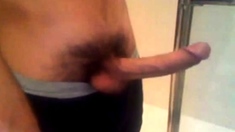 Arab in bathroom and shows his long cock