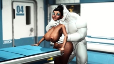 A sexy young busty ebony has hard anal sex with sex robot