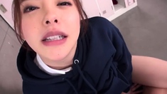 Extreme close up of Japanese teen masturbating