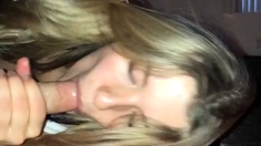 Real blonde amateur giving a POV blowjob