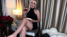 Blonde milf spreading her legs for masturbating