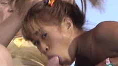 Amateur asian teen licks ass and sucks cock