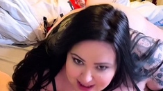 Big tit brunette sucks a big cock blowjob POV