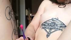 Small titted Briana toying herself poolside