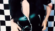 Latex slut solo anal masturbation