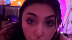 Big tit brunette sucks a big cock blowjob POV