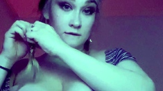 Hot brunette big boobs toying pink pussy