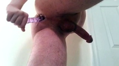 Twink Plays with Glass Dildo Until He Cums Hard