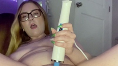 Blonde With Natural Big Boobs Loves Putting A Toy In Her