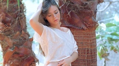 Sexy beautiful ass brunette babe outdoor solo