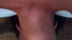 Dark haired amateur blowjob and handjob in fake taxi