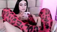 Chubby Big Tits Shemale Jerking Her Big Cock