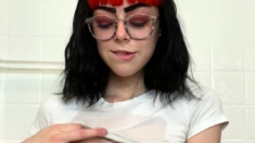 Brunette solo darling masturbating at home